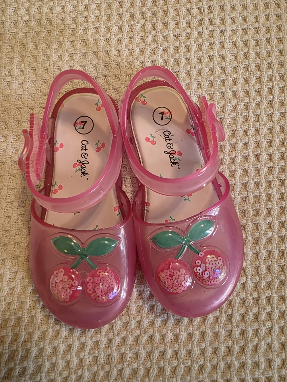 Cat & Jack Pink Jelly Sandals with Sequin Cherry Detail Toddler Sz 7